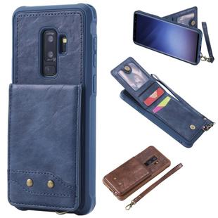 For Galaxy S9+ Vertical Flip Shockproof Leather Protective Case with Short Rope, Support Card Slots & Bracket & Photo Holder & Wallet Function(Blue)