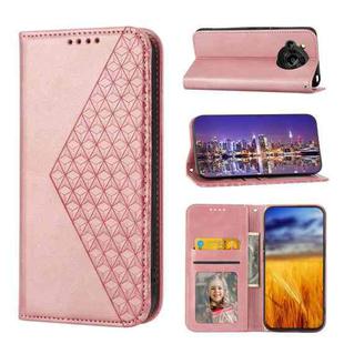 For Sharp Aquos R7 / P7 Cubic Grid Calf Texture Magnetic Closure Leather Phone Case(Rose Gold)