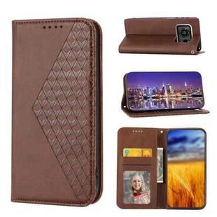 For Sharp Aquos R6 Cubic Grid Calf Texture Magnetic Closure Leather Phone Case(Brown)