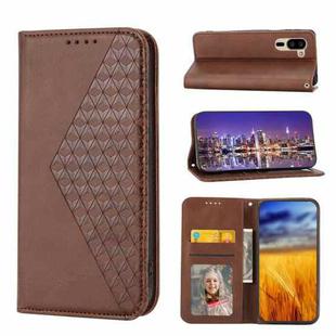 For Sharp Simple Sumaho 5 Cubic Grid Calf Texture Magnetic Closure Leather Phone Case(Brown)