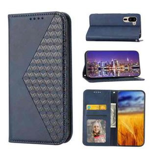 For Sharp Simple Sumaho 5 Cubic Grid Calf Texture Magnetic Closure Leather Phone Case(Blue)