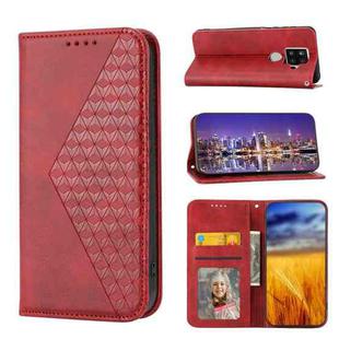 For Sharp Aquos Sense 4 Plus Cubic Grid Calf Texture Magnetic Closure Leather Phone Case(Red)