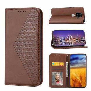 For Sharp Aquos Sense 4 Plus Cubic Grid Calf Texture Magnetic Closure Leather Phone Case(Brown)