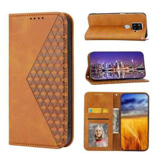 For Sharp Aquos Sense 4 Plus Cubic Grid Calf Texture Magnetic Closure Leather Phone Case(Yellow)