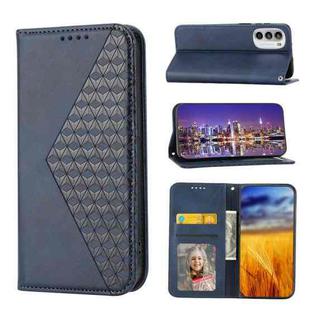 For Motorola Moto G52 4G / G82 5G / G71S Cubic Grid Calf Texture Magnetic Closure Leather Phone Case(Blue)