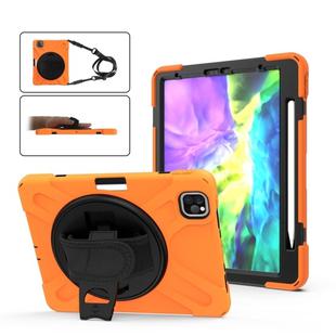 For iPad Pro 12.9 (2020/2018) 360 Degree Rotation Silicone Protective Cover with Holder & Hand Strap & Long Strap & Pencil Slot(Orange)