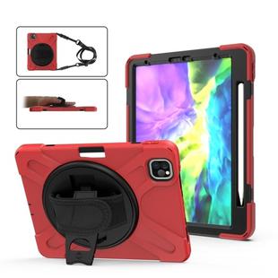 For iPad Pro 12.9 (2020/2018) 360 Degree Rotation Silicone Protective Cover with Holder & Hand Strap & Long Strap & Pencil Slot(Red)