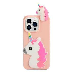 For iPhone 14 Pro 3D Silicone Lying Cartoon TPU Phone Case(Unicorn)