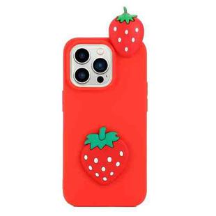 For iPhone 14 Pro 3D Silicone Lying Cartoon TPU Phone Case(Strawberry)