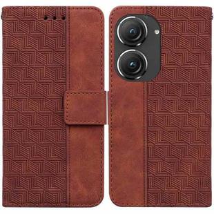 For Asus Zenfone 9 Geometric Embossed Flip Leather Phone Case(Brown)