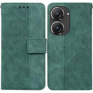 For Asus Zenfone 9 Geometric Embossed Flip Leather Phone Case(Green)