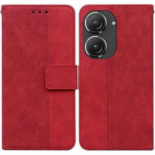 For Asus Zenfone 9 Geometric Embossed Flip Leather Phone Case(Red)