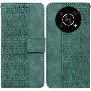 For Honor X9 / X9 5G Geometric Embossed Flip Leather Phone Case(Green)