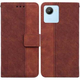 For Realme C30 Geometric Embossed Flip Leather Phone Case(Brown)