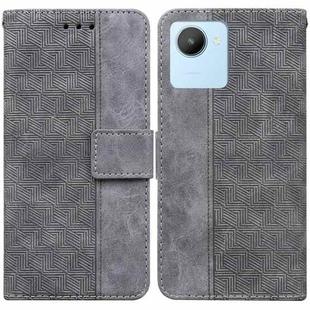 For Realme C30 Geometric Embossed Flip Leather Phone Case(Grey)