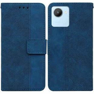 For Realme C30 Geometric Embossed Flip Leather Phone Case(Blue)