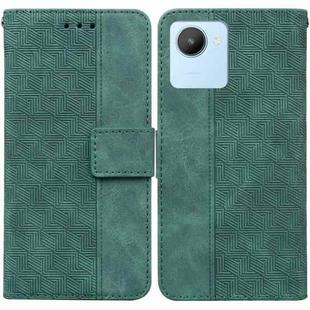 For Realme C30 Geometric Embossed Flip Leather Phone Case(Green)