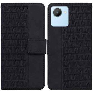 For Realme C30 Geometric Embossed Flip Leather Phone Case(Black)