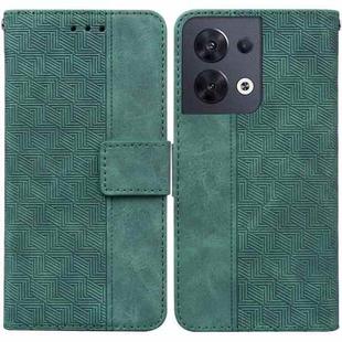 For OPPO Reno8 Geometric Embossed Flip Leather Phone Case(Green)