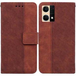 For OPPO Reno7 4G Geometric Embossed Flip Leather Phone Case(Brown)