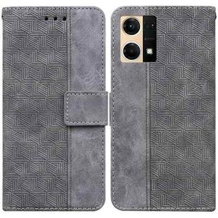 For OPPO Reno7 4G Geometric Embossed Flip Leather Phone Case(Grey)