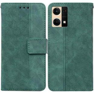 For OPPO Reno7 4G Geometric Embossed Flip Leather Phone Case(Green)