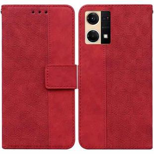For OPPO Reno7 4G Geometric Embossed Flip Leather Phone Case(Red)