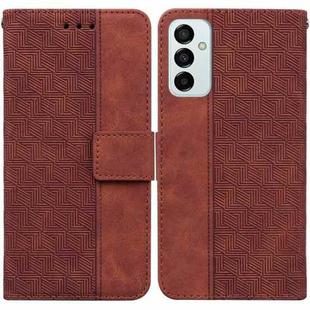 For Samsung Galaxy M13 4G Geometric Embossed Flip Leather Phone Case(Brown)