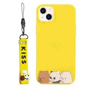 For iPhone 14 Silicone Painted Phone Case with Lanyard(Bear Family)