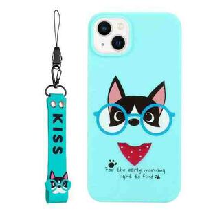 For iPhone 14 Silicone Painted Phone Case with Lanyard(Eye Dog)