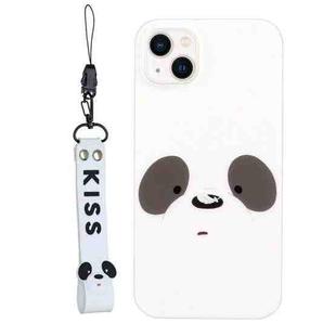 For iPhone 14 Plus Silicone Painted Phone Case with Lanyard(Feather Panda)