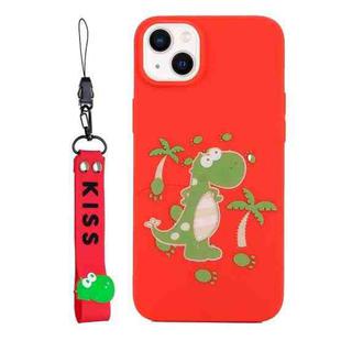 For iPhone 14 Plus Silicone Painted Phone Case with Lanyard(Dinosaur)