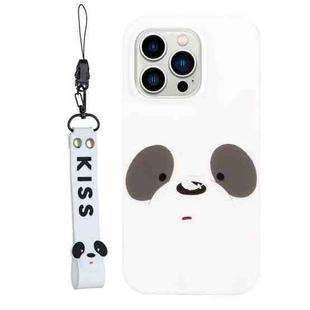 For iPhone 14 Pro Silicone Painted Phone Case with Lanyard(Feather Panda)