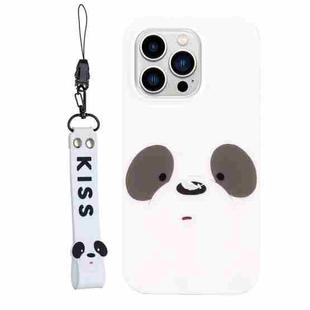 For iPhone 14 Pro Max Silicone Painted Phone Case with Lanyard(Feather Panda)