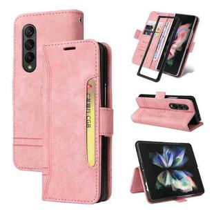 For Samsung Galaxy Z Fold3 BETOPNICE Dual-side Buckle Leather Phone Case(Pink)