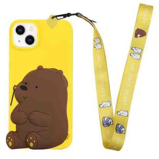 For iPhone 14 Silicone Wallet Phone Case with Lanyard(Yellow Bear)