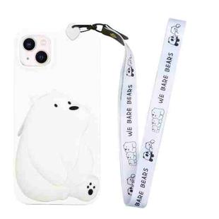For iPhone 14 Silicone Wallet Phone Case with Lanyard(Big White Bear)