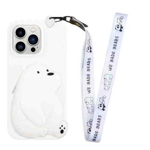 For iPhone 14 Pro Silicone Wallet Phone Case with Lanyard(Big White Bear)