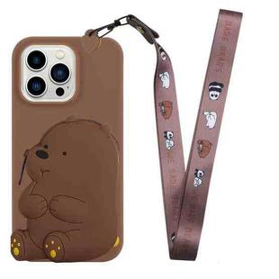 For iPhone 14 Pro Max Silicone Wallet Phone Case with Lanyard(Brown Bear)