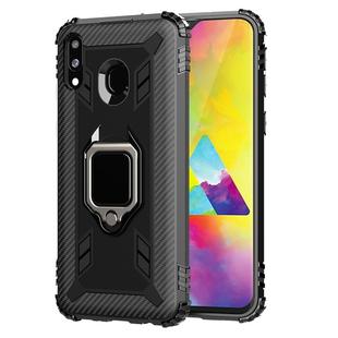 For Galaxy M20 Carbon Fiber Protective Case with 360 Degree Rotating Ring Holder(Black)