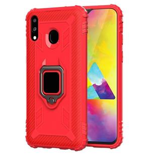 For Galaxy M20 Carbon Fiber Protective Case with 360 Degree Rotating Ring Holder(Red)