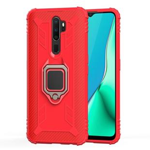 For OPPO A9(2020) /  A11X Carbon Fiber Protective Case with 360 Degree Rotating Ring Holder(Red)
