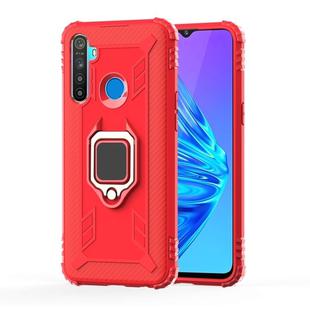 For OPPO Realme 5S Carbon Fiber Protective Case with 360 Degree Rotating Ring Holder(Red)