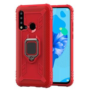 For Huawei Nova 5i / P20 Lite(2019) Carbon Fiber Protective Case with 360 Degree Rotating Ring Holder(Red)
