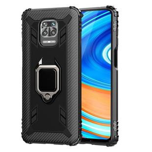 For Xiaomi Redmi Note 9 Pro Max Carbon Fiber Protective Case with 360 Degree Rotating Ring Holder(Black)