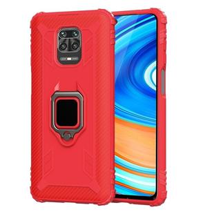 For Xiaomi Redmi Note 9 Pro Max Carbon Fiber Protective Case with 360 Degree Rotating Ring Holder(Red)