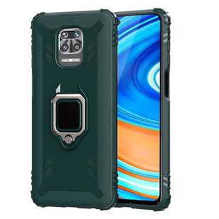 For Xiaomi Redmi Note 9 Pro Max Carbon Fiber Protective Case with 360 Degree Rotating Ring Holder(Green)
