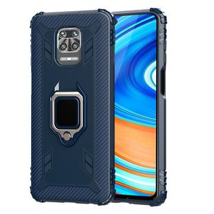 For Xiaomi Redmi Note 9 Pro Max Carbon Fiber Protective Case with 360 Degree Rotating Ring Holder(Blue)