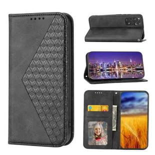 For Xiaomi Redmi Note 11S Global Cubic Grid Calf Texture Magnetic Closure Leather Phone Case(Black)