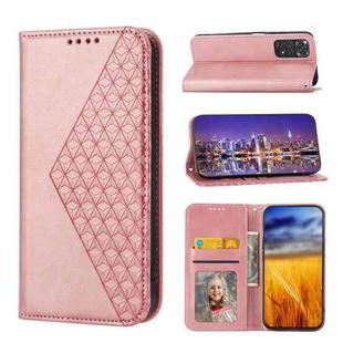 For Xiaomi Redmi Note 11S Global Cubic Grid Calf Texture Magnetic Closure Leather Phone Case(Rose Gold)